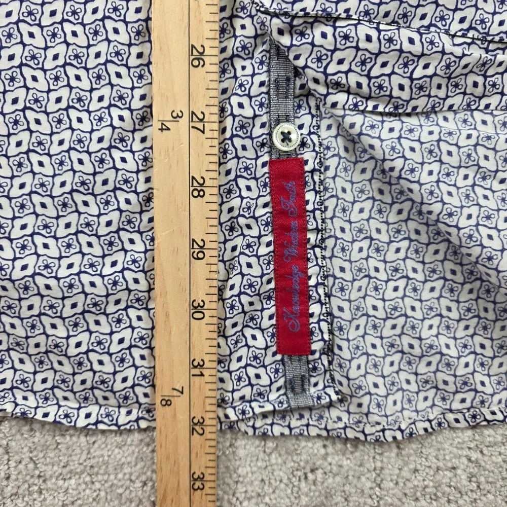 Robert Graham Mens 2XL Short Sleeve Button Down Shirt Blue White Geometric‎